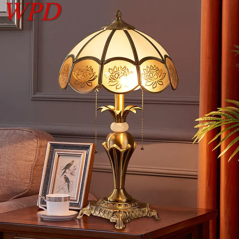 

WPD Contemporary Brass Gold Table Lamp LED Creative Simple Glass Desk Light Copper For Home Study Bedroom Bedside