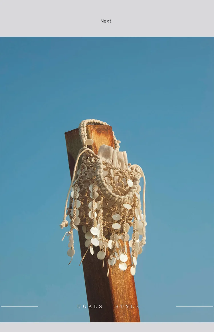 Women's Beach Woven Handbag Handmade Shell Fishing Net Weaving Shoulder Bag for Travel Vacation Ladies Clutches