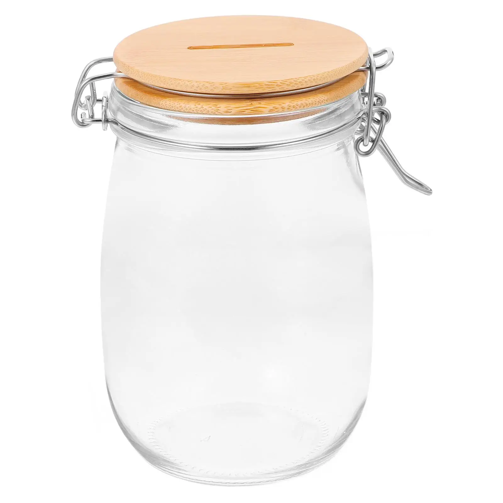 Clear Piggy Bank Large Capacity Money Coin Saving Box Wooden Slotted Lid Piggy Bank Glass Money Jar Raffle Ticket Storage Jar 6
