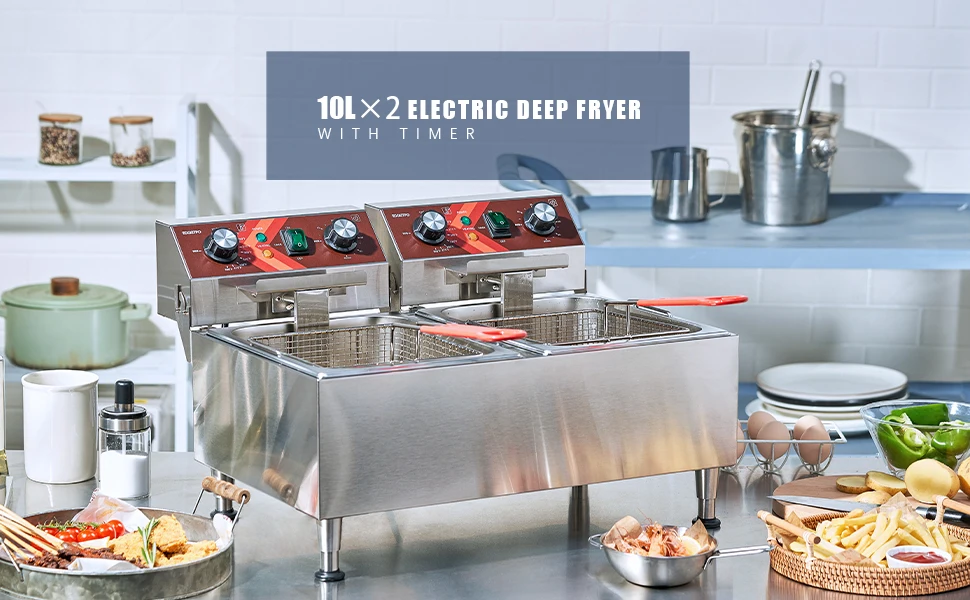 EGGKITPO Deep Fryers Stainless Steel Commercial Deep fryer with Timer Dual  Tank Electric Deep Fryer - AliExpress