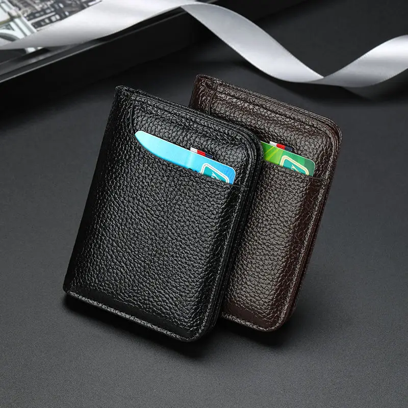 

Men's Card Holder Thin Mini Storage Bag Wallet Card Unisex Exquisite Pu Coin Purse Rfid Blocking Bank Card Cash Storage Pouch