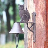 Rustic Cast Iron Cat Wall Hand Cranking Bell Double-sided Farm House Accents For Home Garden Office Bar Outdoor Decoration 1