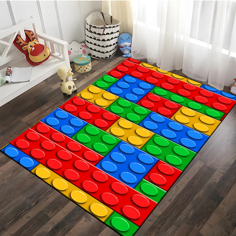 Floor Lego Matt 3D Colorful Geometric Block Non-slip Large Area