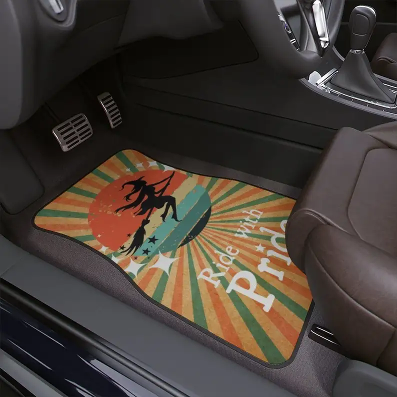 

Pride Month Car Floor Mats, Retro Witch Ride with Pride Car Floor Mats,Y2K Retro Car Accessories, Cute Car accessories for LGBT