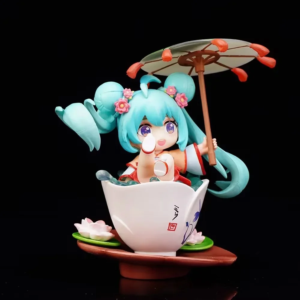 Miku Lotus Pond Lotus Leaf Bowl Sitting Ver. Anime Action Figure Toys 12Cm