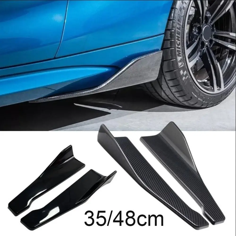 35/48cm Universal Fit Car Spoiler Lateral Bumper Rear Side Skirt Lip Rocker Wings Carbon Fiber Glossy Black Protection Trims