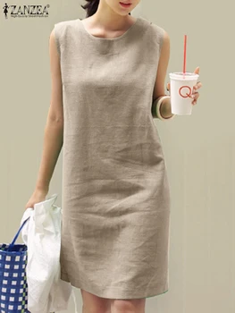 2023 Women Dress Summer ZANZEA Female Sleeveless Loose Mini Dress Office Cotton Party Streetwear Dress Casual Vestidos Sundress 1