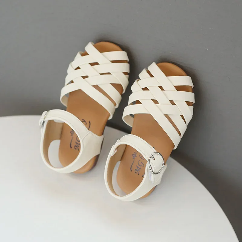 Baby Girls Summer Sandals Toddler Kids Shoes Sweet Princess Soft Children Beach Rome Sandals Woven Cut-outs Toe-capped Princess