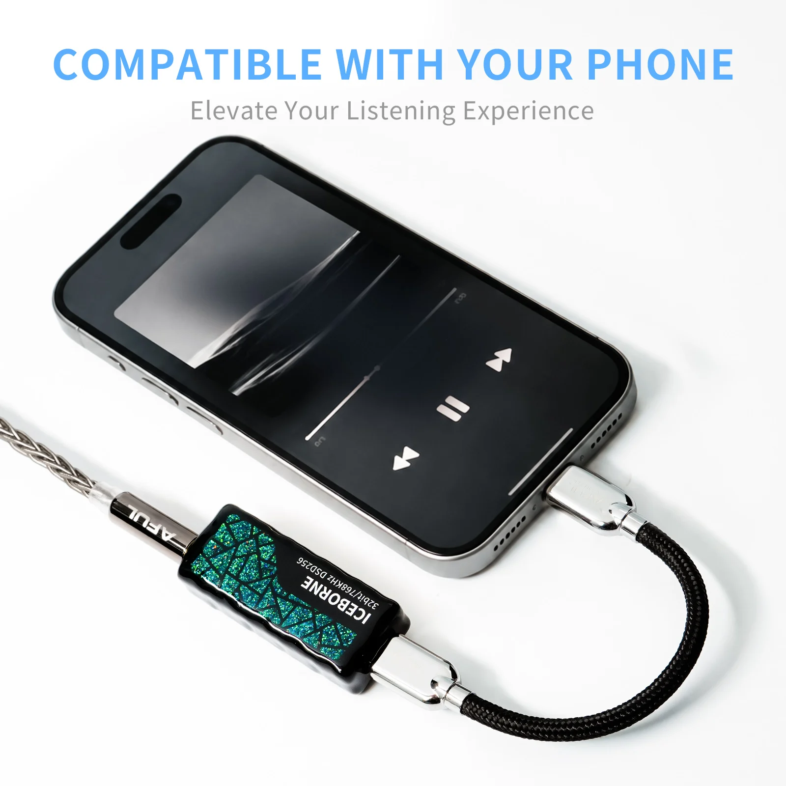 AFUL ICEBORNE HiFi 휴대용 USB DAC & AMP 듀얼 3.5+4.4mm 밸런스드 32Bit/768kHz DSD256 CS43198 칩 헤드폰 앰프 (IEM용)