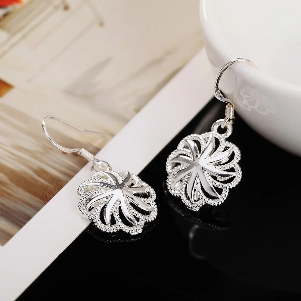 charms 925 Sterling Silver Jewelry Sets for Women Beautiful Flowers Necklace Earrings Fashion Wedding Party Jewelry - 2