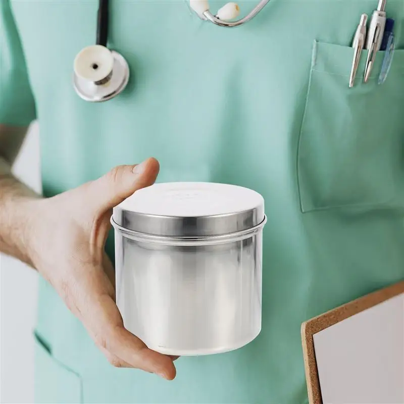 12cm Stainless Steel Cotton Can Barrel Laboratory Instruments Tools Storage Tank With Cover Round Box