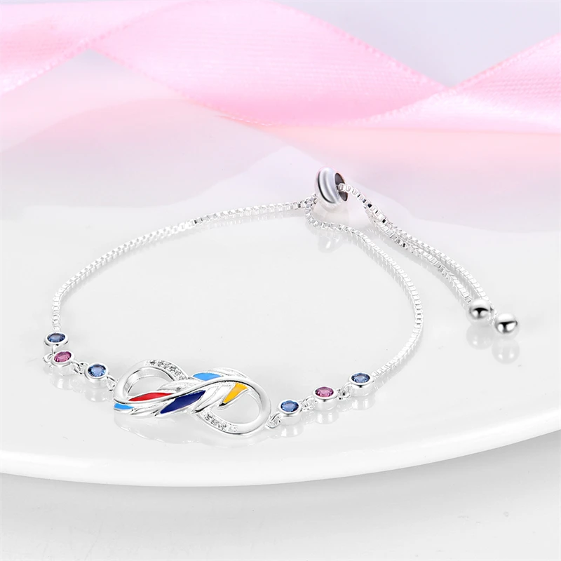 Silver Bracelet Bracelet Silver 925 Adjustable Fantasy Lucky Symbol Pink Flower Zircon