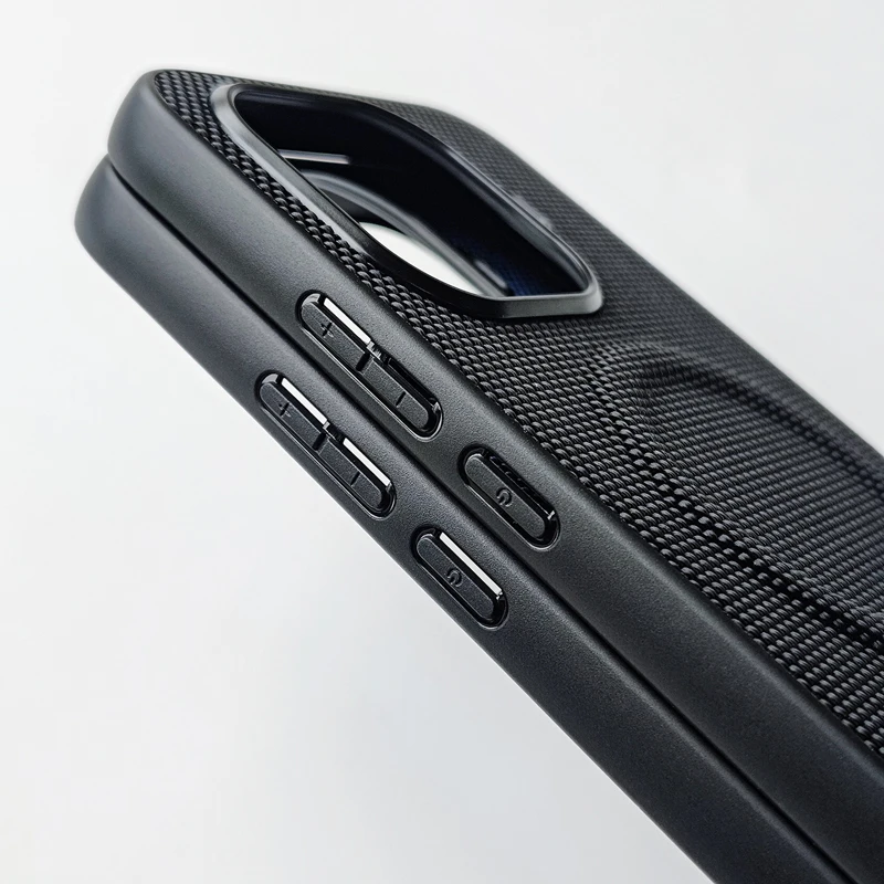 Luxury Magnetic Leather Back Case with Soft TPU & Nylon Woven Finish - Anti-Fingerprint Cover