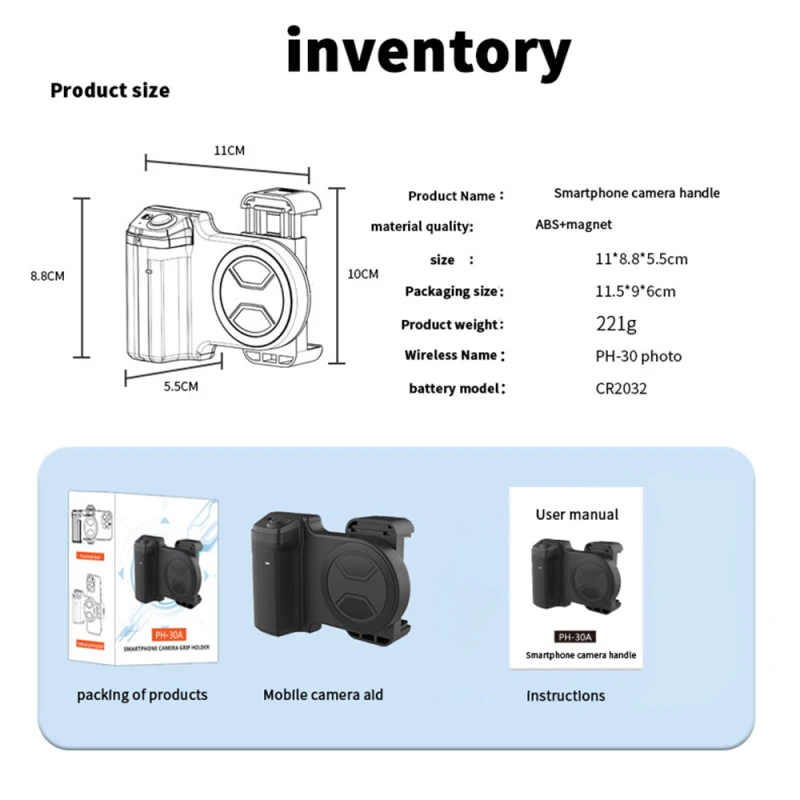 Camera Gimbal Stabilizer Wireless Handle Grip for Phone Vlog Selfie Grip Phone Holder Stabilizer 360&deg; Rotatable with 1/4 Inch Screw Hole Detachable