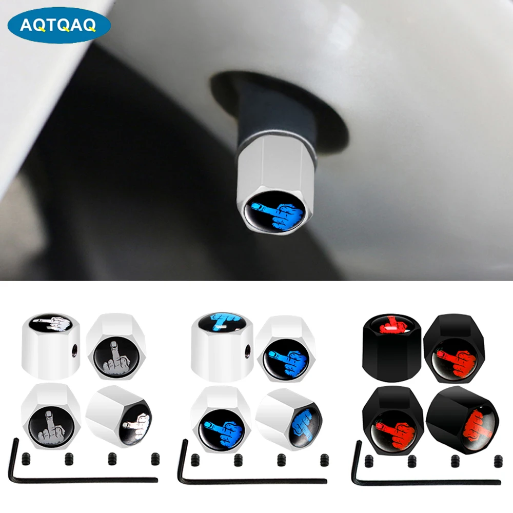 Aqtqaq Car Tire Valve Dust Caps Antitheft Middle Finger Style Skull