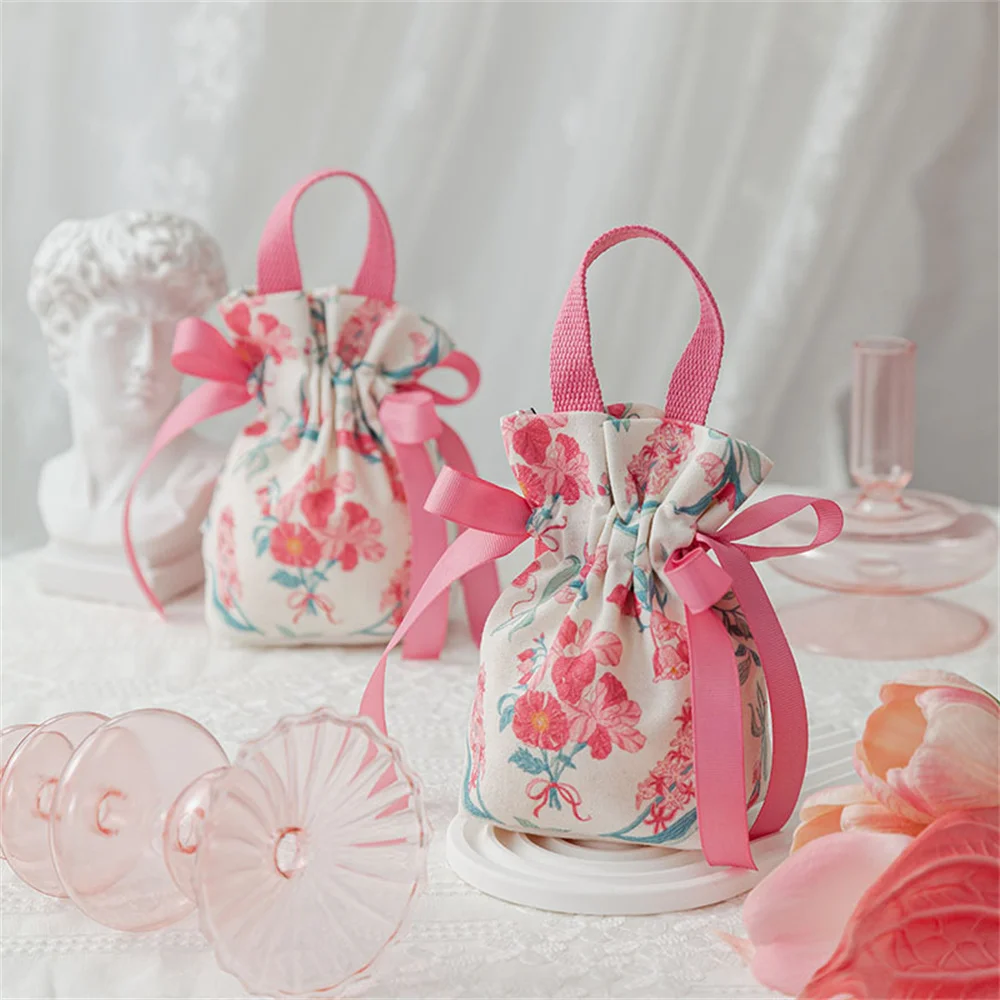 Wedding Candy Bag Flower Patterns Drawstring Gift Bag Festival Party Candy Packing Pouch Handheld Jewerly Gift Storage Bags