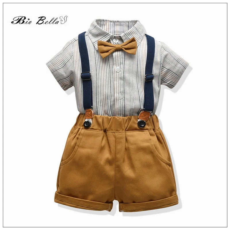 

Kids Boy Summer 2023 Clothing Suit Formal Infantil Wedding Birthday Party Kids Outfits Short Sleeve TShirt+Pants 1-7Y Costumes