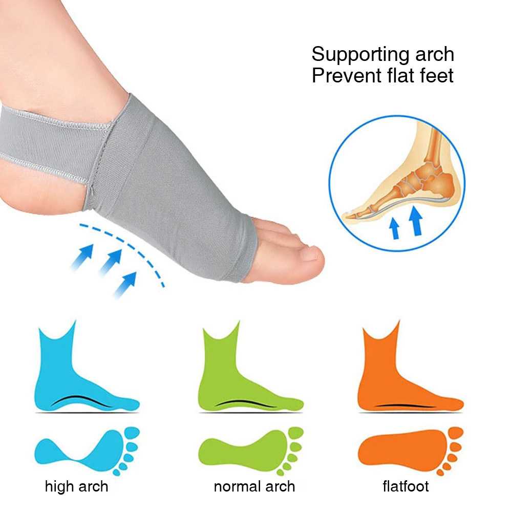1Pair Arch Support Sleeve Cushioned Soft Elastic Gel Pad Fabric Arch Sock for Flat Foot Pain Relief Plantar Fasciitis Heel Spurs