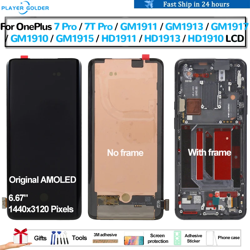

Оригинальный AMOLED экран для OnePlus 7 Pro 7T Pro GM1913 HD1913 экран для смартфона Замена цифрового преобразователя в сборе