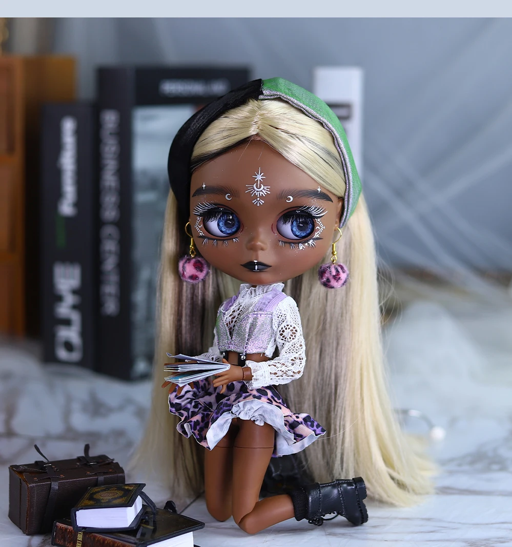 Eloise – Premium Custom Neo Blythe Doll with Multi-Color Hair, Black Skin & Matte Cute Face 20