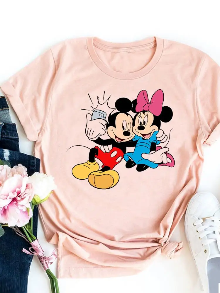 Disney Clothing Women Top Cartoon Short Sleeve Shirt Sweet Time Cute Mickey Mouse Fashion Graphic T-shirts Summer Tee