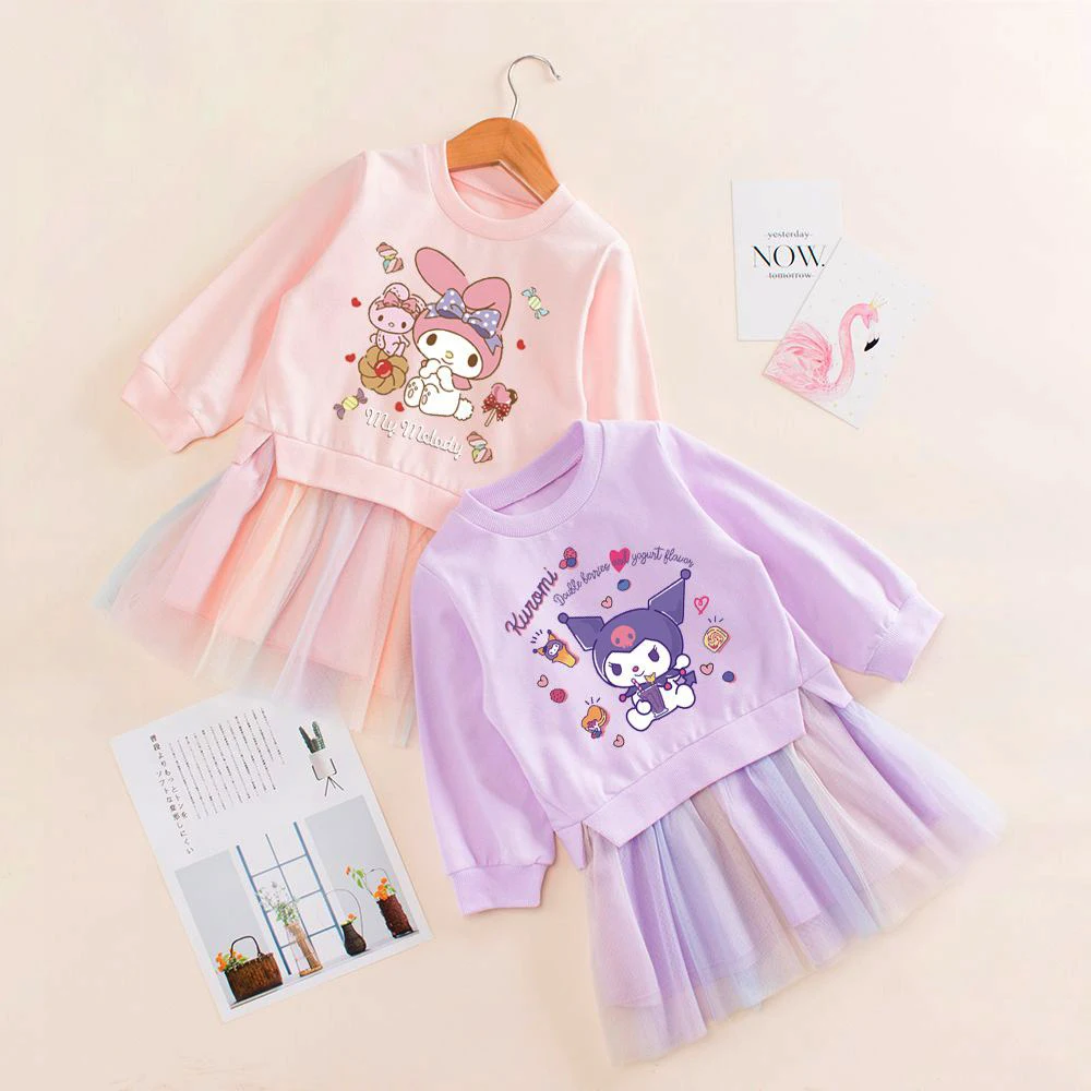 

Sanrio Girls' Dresses Kawaii Kuromi My Melody Anime Summer Clothing Sarees Cartoon Princess Dresstutu Party Kids Birthday Gift