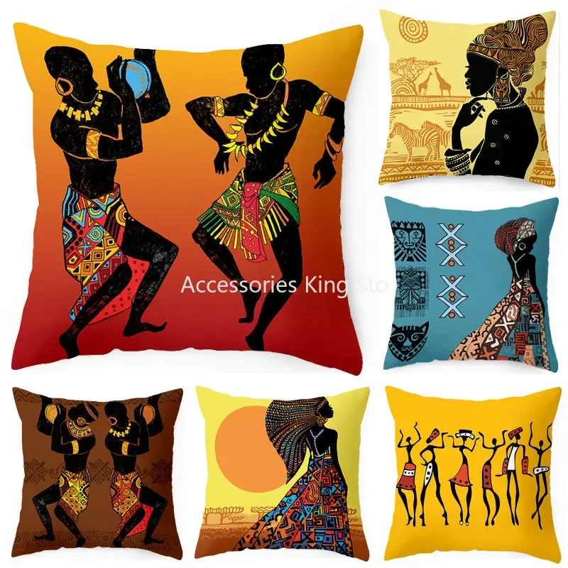 

40/45/50/60cm Africa Life Collection African Woman Pillowcase Sofa Car Decorative Cushion Cover for Home Decor Pillow Case