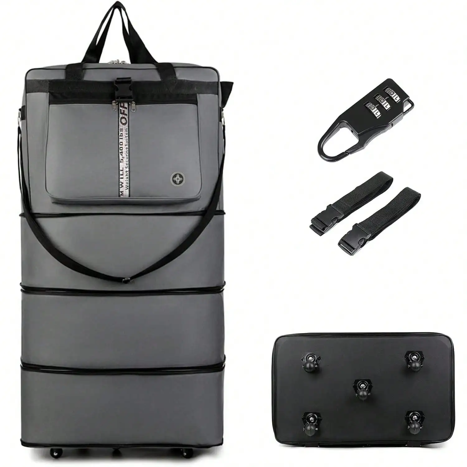42 Inch Expandable Large Travel Duffel Bag With 5 360° Spinner Wheels & Lock & 2 Straps- Oxford Waterproof Foldable Suitcase Collapsible Luggage