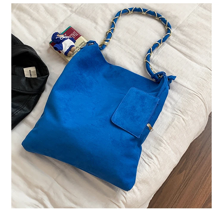 Retro Frosted Bucket Bag For Women Trendy Large Capacity Suede One Shoulder Bags Korean Style Commuting Brown Crossbody Pack