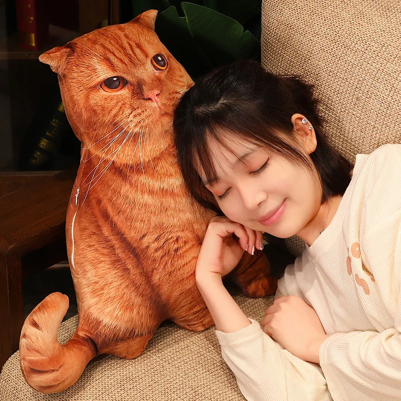 Simulation Cat Plush Throw Pillow Toy Real Life 3D Stuffed Animals Kitten Plushies Doll Cushion Cartoon Soft Kids Toys for Girls 5