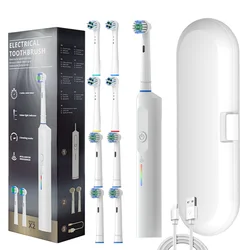 Premium Rotary Electric Toothbrush Set with Soft Bristles (HYC3957 - ygWH 8heads)