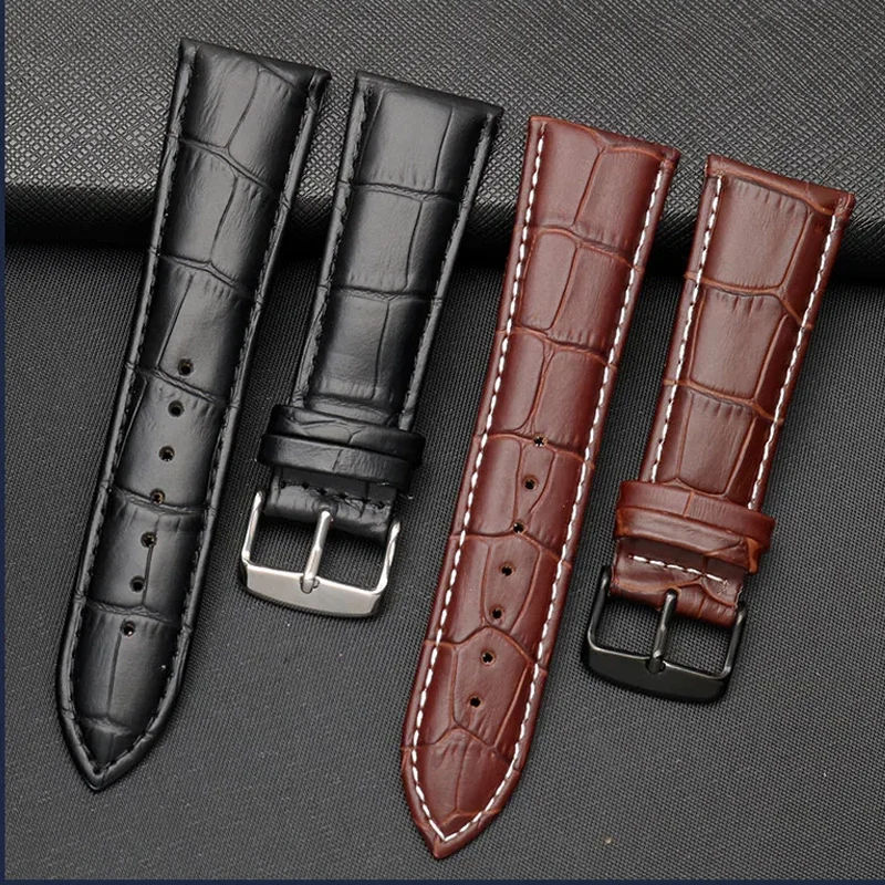 Men's Genuine Leather Alligator Grain Watch Strap with Pin Buckle Clasp, 22mm-28mm Adjustable Bracelet