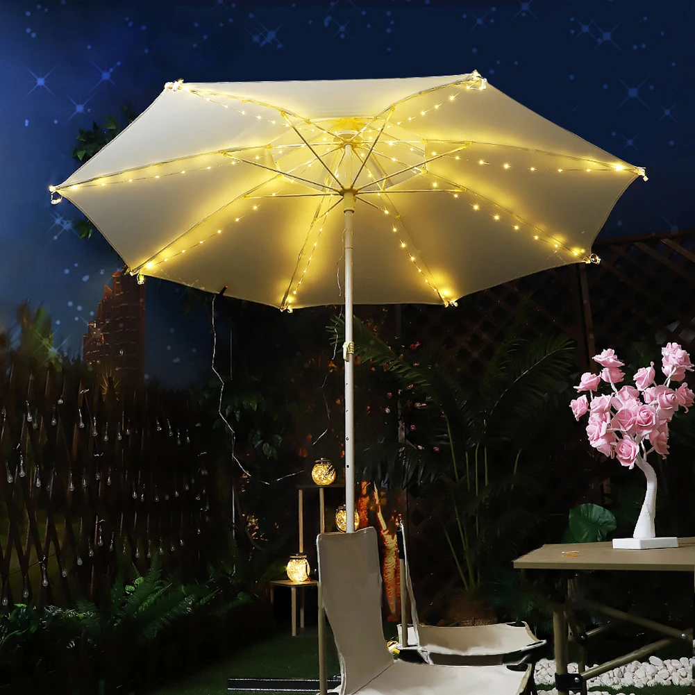 Patio Umbrella Lights Cordless Lighting 3.9Ft 104 LEDs Umbrella String Light Remote Control Waterproof For Indoor Outdoor