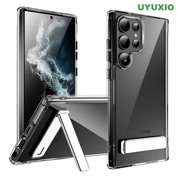 UYUXIO Kickstand Clear Mobile Phone Case for Samsung Galaxy S26 S25 Ultra Plus S24 S23 FE S22 Stand Cases Back Cover with Holder 1