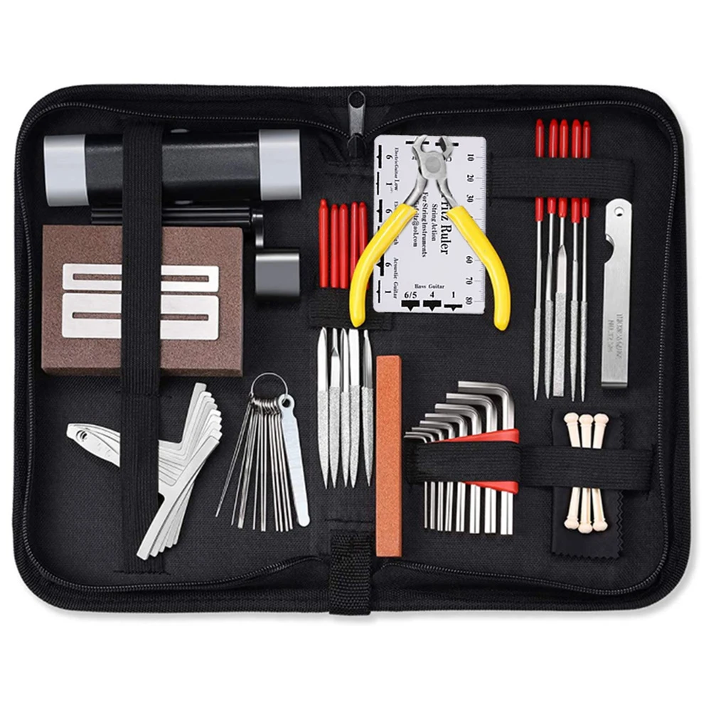 

57Pcs Guitar Tool Kit Repairing Electric Guitar Care Kits for Bass Mandolin Banjo Ukulele Bass Neck Measurement String Distance