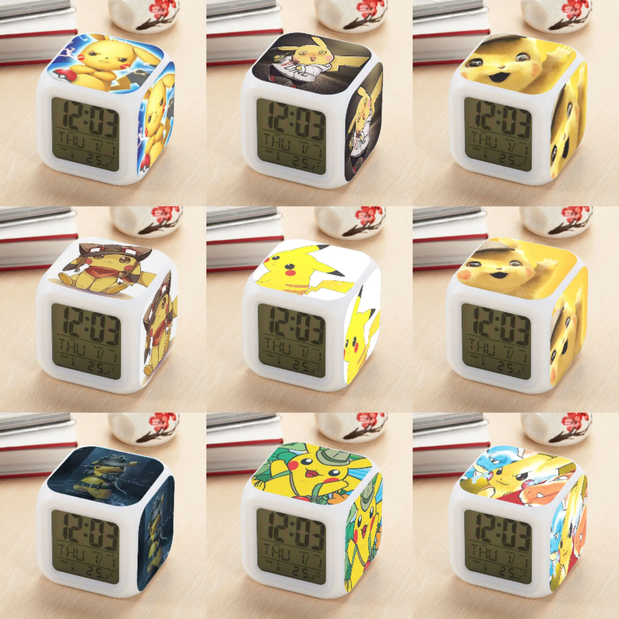 

New Pokemon Pikachu LED Glowing Alarms for Children Bedroom Decoration Kids Digital Glowings Alarm Clock Christmas Gift