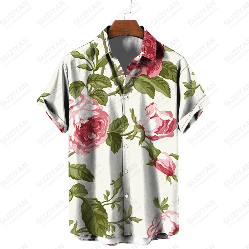 

2022 Men's Hawaiian Shirt Men Floral Print Short Sleeve Tops Lapel Shirts Single Button Shirt Casual Beach Shirt Men