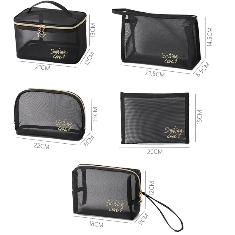 Women Travel Cosmetic Bag Large-Capacity Wash Bags Black Mesh Makeup Case Organizer Storage Pouch Casual Zipper Toiletry Make Up 4