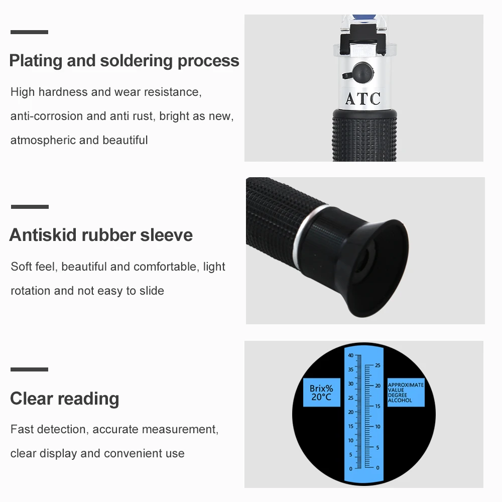 Refractometer All kinds Brix Alcohol Salinity Handheld Refractometer Wine Beer Sugar Fruit Vegetables Juice with ATC