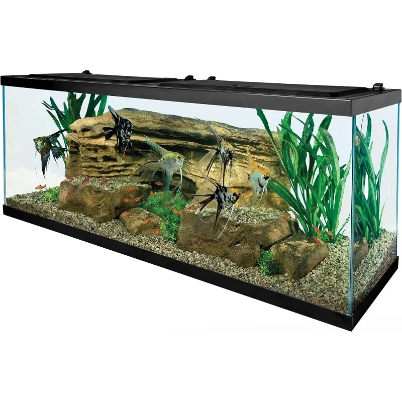 55 Gallon Aquarium Kit with Fish Tank, Fish Net, Fish Food, Filter, Heater and Water Conditioners 1