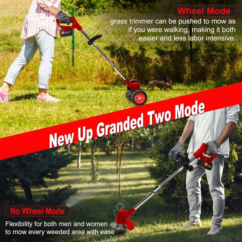 Electric Weed Wacker Eater Battery Powered 21V 4.0Ah, Cordless Grass Trimmer Battery Operated Stringless Brush Cutter,Lightweigt 6