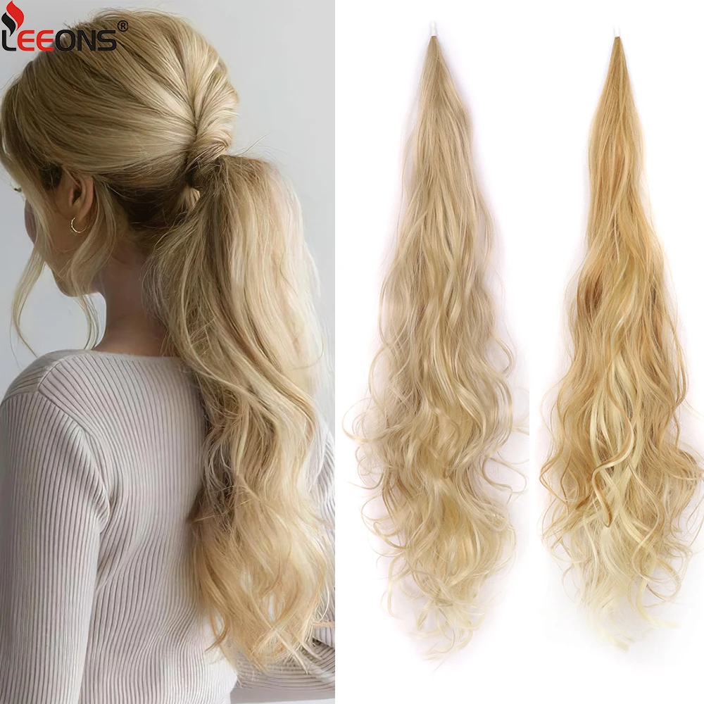 

Flexible Wrap Around Pony Tails 32 Inch Long Curly Wavy Ponytail Extension Brown Blonde Fake Ponytail Hairpieces For Women Daily