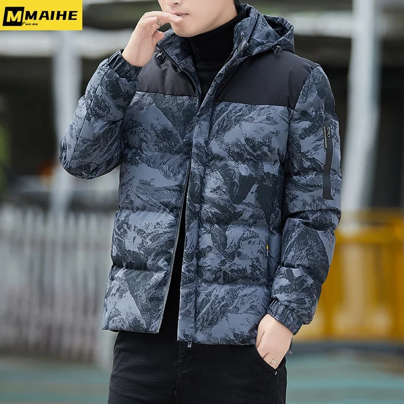 2023 New Winter Men's Parka Fashionable Camouflage Thickened Hooded Puffer Jacket Men's Sports Casual Windproof Warm Padded Coat