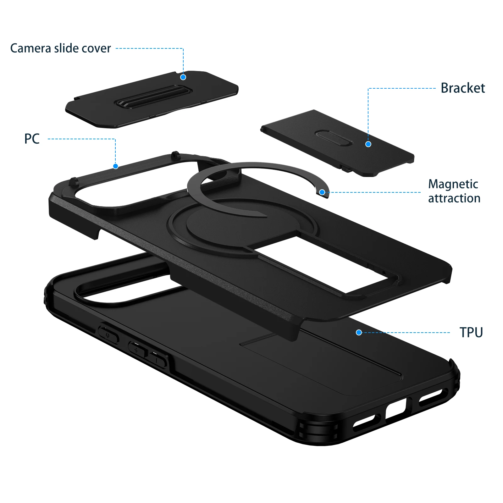 Rugged Armor Magnetic Charge Stand Case with Slide Camera Cover