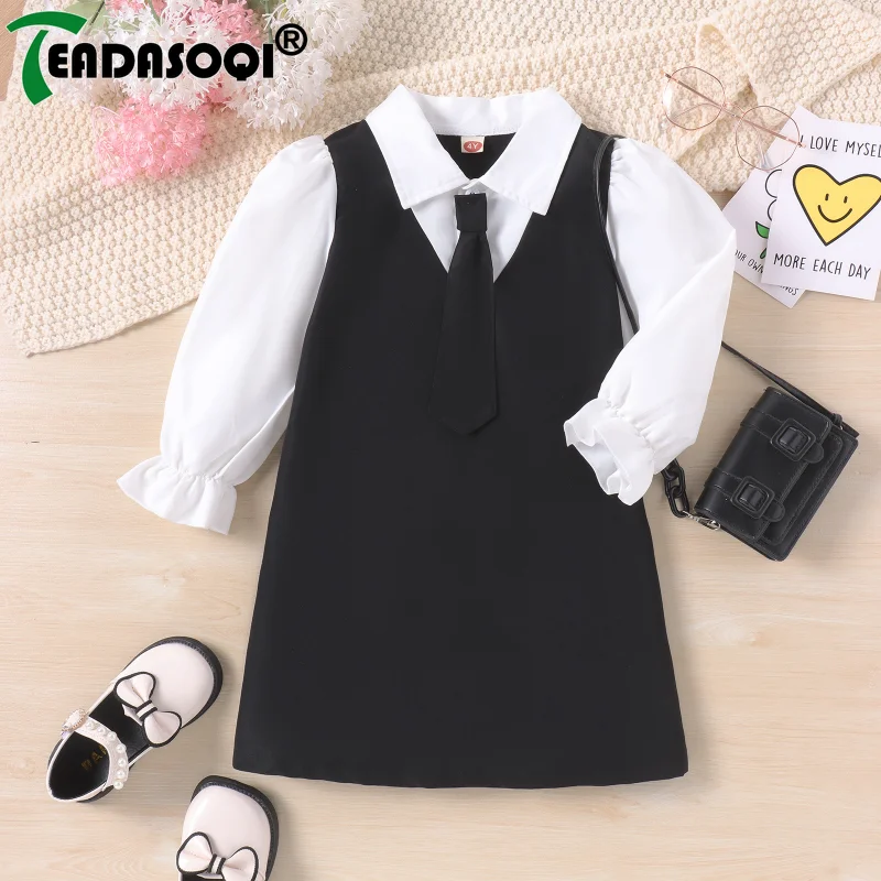 

Детское платье-рубашка с длинным рукавом и галстуком-бабочкой