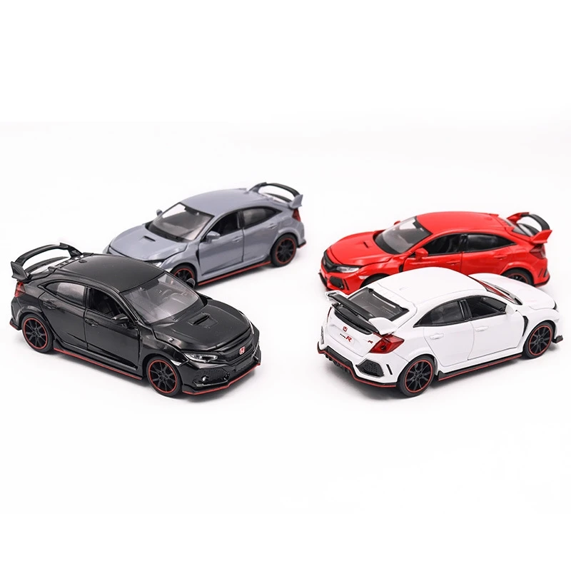 1/32 Honda Civic Type R Toy Car For Children Diecast Miniature Model Pull Back Doors Openable Sound Light Collection Gift Boys 5
