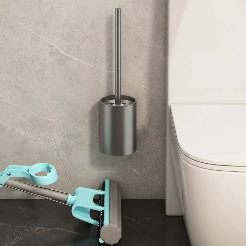 Bathroom Toilet Brush Holder Cleaning Tools Space Aluminum Wall Mounted No Drill Vertical Toilet Brush Bathroom Accessories toilet brush holder