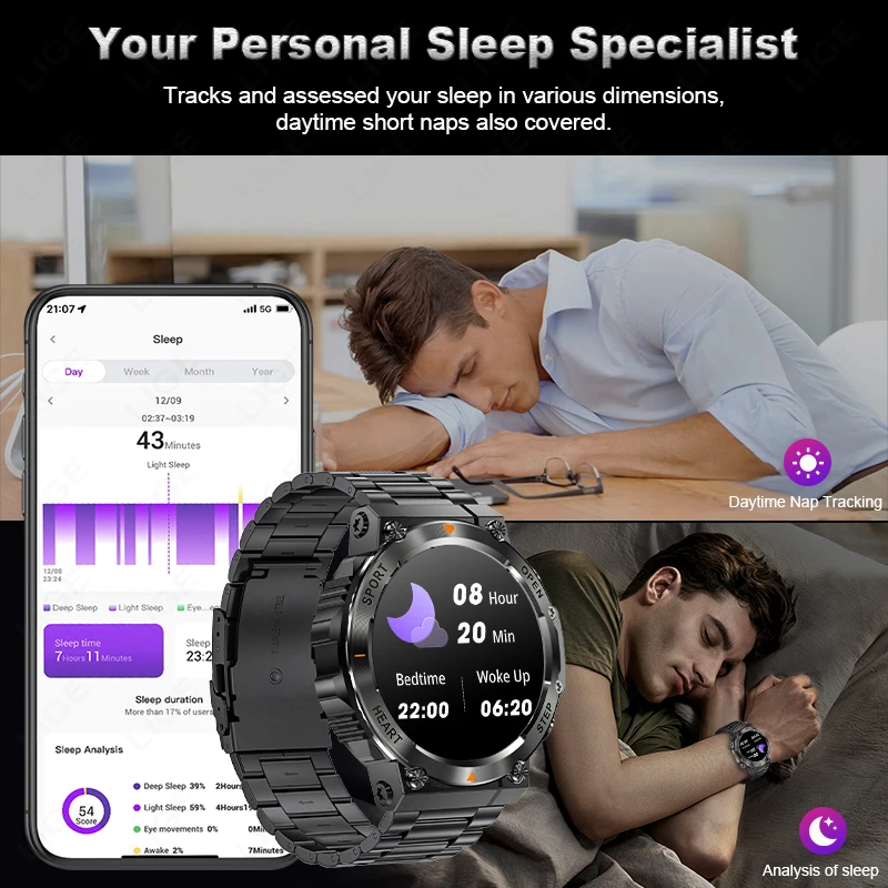 LIGE 1.39 Inch HD Bluetooth Call Smart Watch Men Sports Fitness Tracker Heart Monitor 400mAh Smartwatch For Android IOS Phone