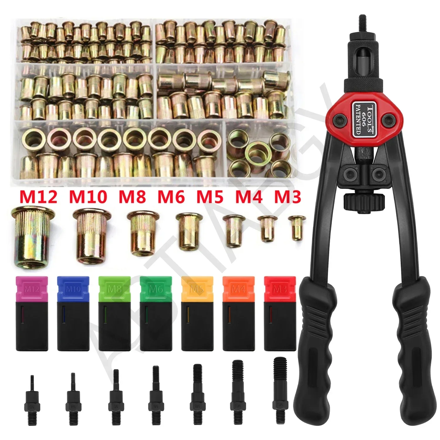 90/220/300PCS M3/M4/M5/M6/M8/M10/M12 Carbon Steel Rivet Nuts or 1PC BT606 Manual Riveter Gun (According to your choice)