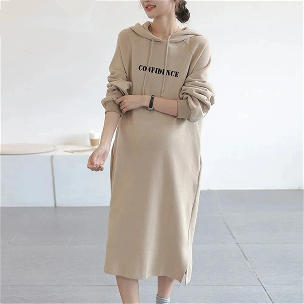 

Women's Trendy Sweatshirt Maternity Clothes Dress Drawstring Long Hoodie Winter Pullover Hooded Pregnancy Dress Fashion Pregnant